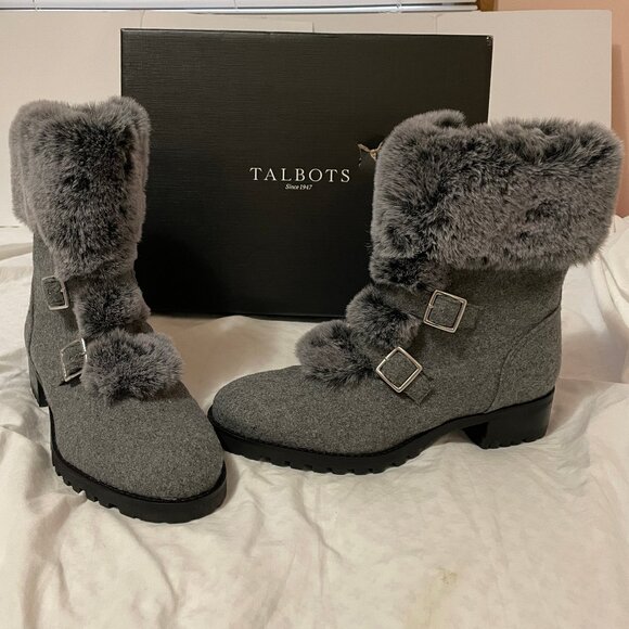 NIB Talbott's Grey Tish Cuff Faux Fur Ankle Boots Women's Sz 10 M MSRP $259.00 - Picture 1 of 16